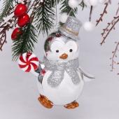 Ёлочная игрушка "Пингвин с леденцом" 10*6*11 см, серебро