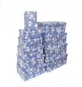 Коробка картон прямоугольная 10 23*16,5*9см Белые цветочки на синем