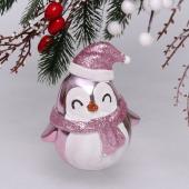 Ёлочная игрушка "Новогодний пингвин" 7*6*11 см, розовый