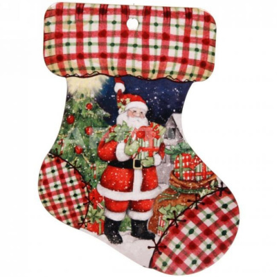 Подставка под горячее "Носок" 18*24см Дед Мороз с подарком