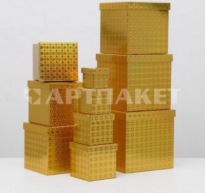 Коробка картон куб 15,5*15,5*15,5см золотые узоры
