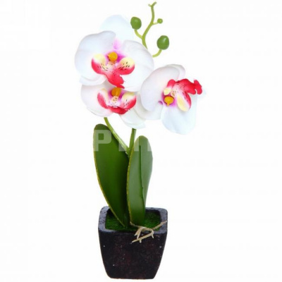Цветок искусственный в горшочке "Орхидея белая" 20см 