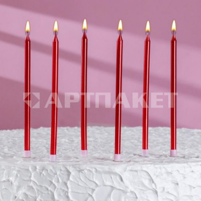 Свечи для торта "Ройс" 6 шт 13 см, рубиновый металлик 7597556   