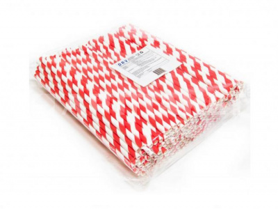 Трубочки бумажные красно-белая полоска 250шт